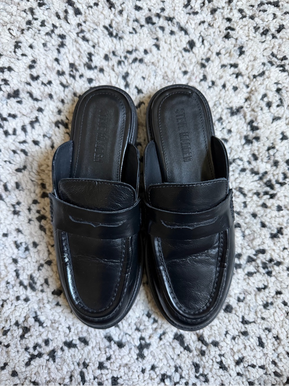 Steve Madden Black Leather Slip-On Loafers